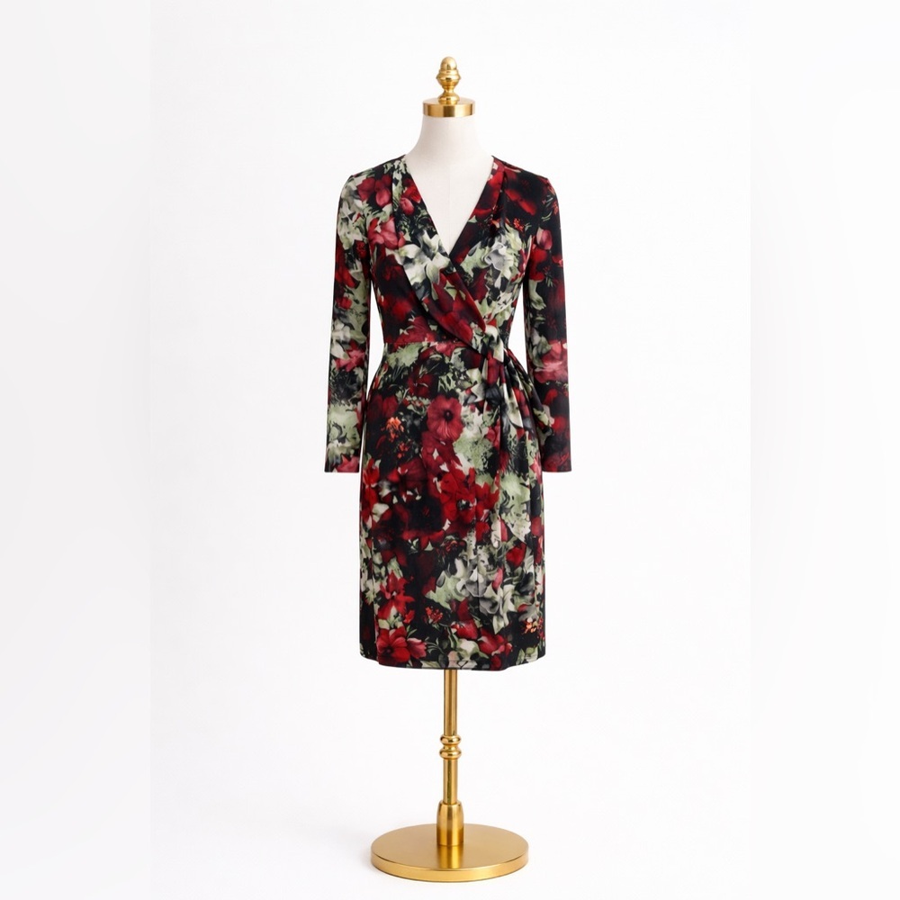 Tristan Black and Red Floral Wrap Dress